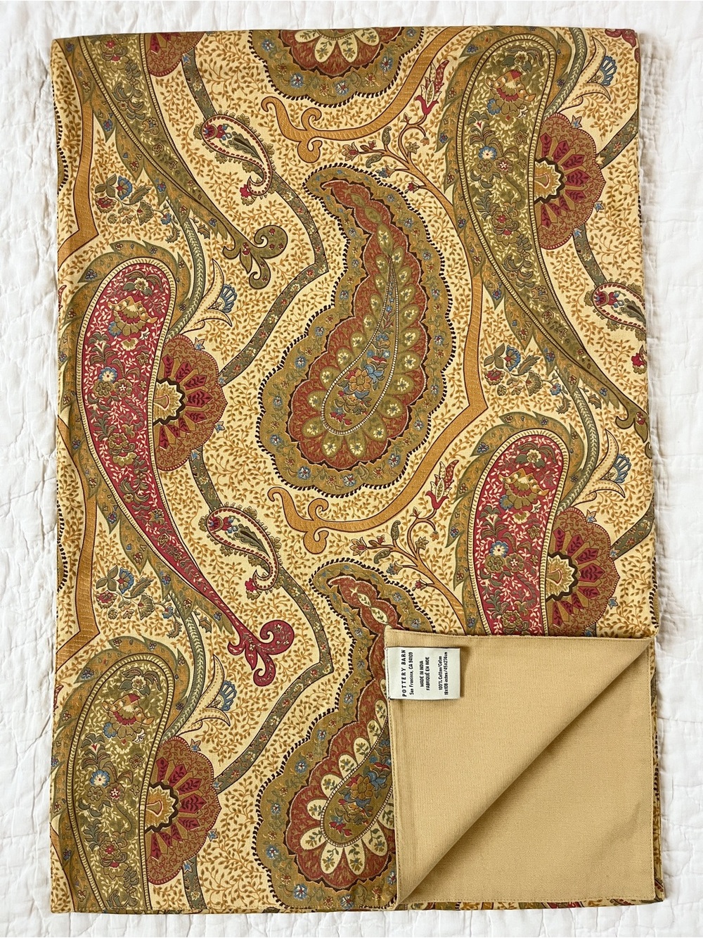 Vtg Pottery Barn Cotton Table Runner Paisley Gold Red Green 18x108 Fall Holiday